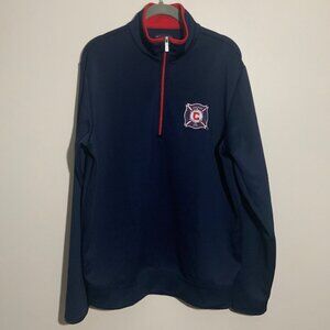Chicago Fire Department Navy Blue Men's 1/4 Zip Pullover Sweatshirt - Size M